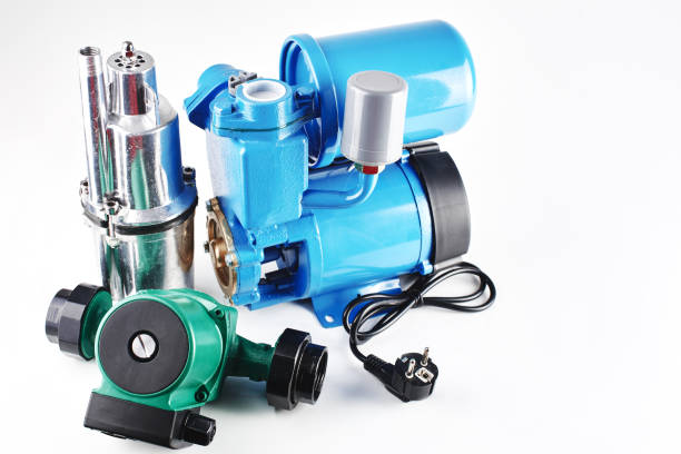 Various pumping equipment for heating and water supply on a white background isolated.